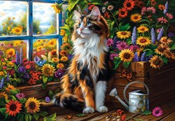 Castorland Puzzle Katze Blumen 1000 Teile Meditation bunt