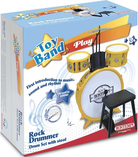Bontempi Schlagzeug Spielzeug 4-teilig mit Hocker - Musikspaß für Kinder