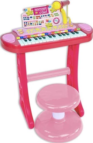 Bontempi Keyboard Spielzeug mit Mikrofon und Hocker - rosa - Musik