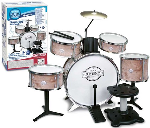 Bontempi Schlagzeug Spielzeug metallic silber 6-teilig mit Hocker