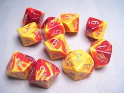 Chessex Chessex Gemini Rot-Gelb/Silber D10 Würfelset 10 Stück