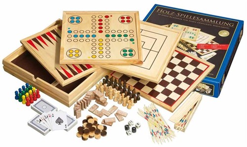 Philos Holzspielesammlung - 10 klassische Brettspiele in Holzkassette