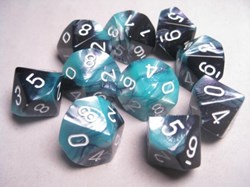 Chessex Chessex Gemini Stahl Türkis Weiß D10 Würfel Set 10 Stück