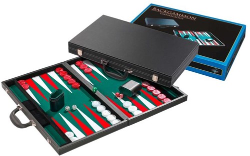 Philos 1715 - Backgammon Turniergröße, Filzinlet grün-weiß-rot, Koffer Kunstleder