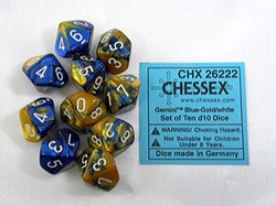 Chessex Gemini Blau-Gold/Weiß D10 Würfel Set (10 Stück)