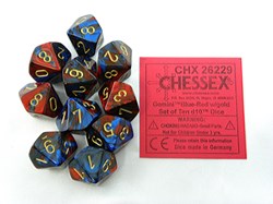 Chessex Chessex Gemini Blau-Rot/Gold D10 Würfelset 10 Stück