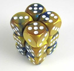 Chessex Gemini Blau-Gold/Weiß D6 16mm Würfelset 12 Stück