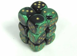Chessex Chessex Gemini Schwarz Grün Gold D6 16mm Würfel Set 12 Stück