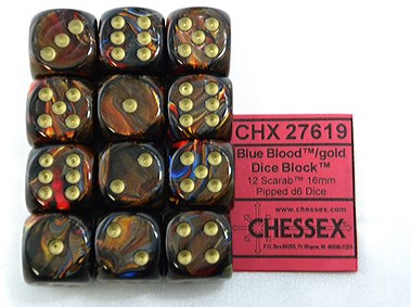 Chessex Chessex Scarab Blaues Blut Gold D6 16mm Würfel Set 12 Stück