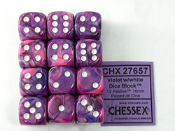 Chessex Festlich Violett Weiß D6 16mm Würfelset 12 Stück