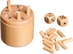 Philos 6337 - Würfelfass, klein, Reisespiel, Würfelspiel aus Birkenholz, Super Six, sechs raus, mit Würfel und Spielstäbchen