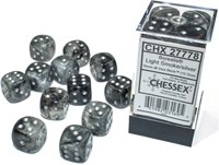 Chessex Borealis D6 16mm Leicht Rauch Silber Leuchtende Würfel Set 12 Stück