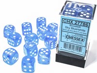 Chessex Borealis D6 16mm Himmelblau/Weiß leuchtendes Würfelset (12 Stück)