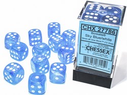 Chessex Borealis D6 16mm Himmelblau/Weiß leuchtendes Würfelset (12 Stück)