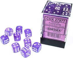 Chessex Borealis D6 12mm Lila/Weiß Leuchtendes Würfelset (36 Stück)