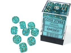Chessex Borealis D6 12mm Blaugrün/Gold leuchtendes Würfelset (36 Stück)