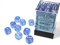 Chessex Borealis D6 12mm Himmelblau/Weiß leuchtendes Würfelset (36 Stück)