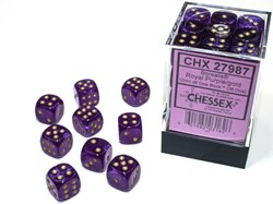 Chessex Borealis D6 12mm Royal Purple/Gold leuchtendes Würfelset (36 Stück)
