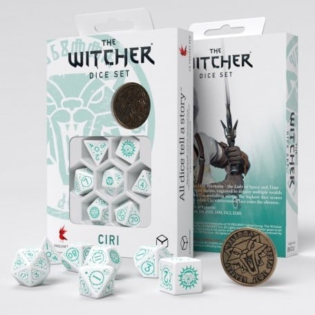 Q-Workshop The Witcher Würfelset – Ciri – Das Gesetz der Überraschung (7 Stück + Münze)