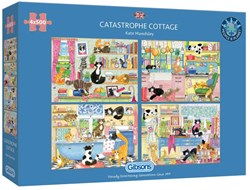 Gibsons Puzzle Catastrophe Cottage 4 x 500 Teile Katzen Abenteuer