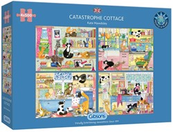 Gibsons Puzzle Catastrophe Cottage 4 x 500 Teile Katzen Abenteuer