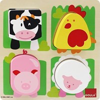 Goula Holzpuzzle Bauernhoftiere mit Plüscheinlagen 4 Teile