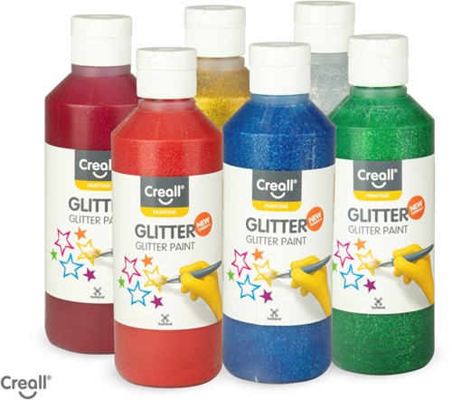 Creall Glitzerfarben Set - 6 Farben Glitzerfarbe 250ml für Kinder
