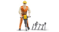 Bruder Bauarbeiter Spielfigur mit Zubehör - 10,7cm - Baustelle