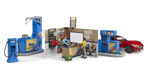 Bruder 62111 - Bworld Tankstelle mit Fahrzeug und Waschplatz