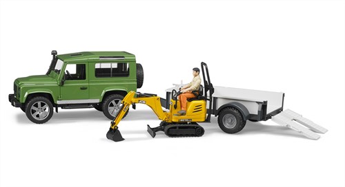 BRUDER Land Rover Defender with trailer, CAT and man Spielzeugfahrzeug