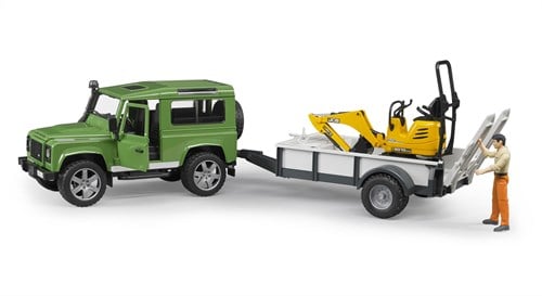 Bruder Land Rover Defender Spielzeugauto mit JCB Minibagger und Anhänger-2