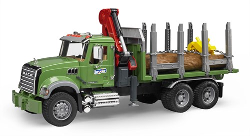 Bruder MACK Truck Holztransport mit Ladekran und 3 Baumstämmen-2