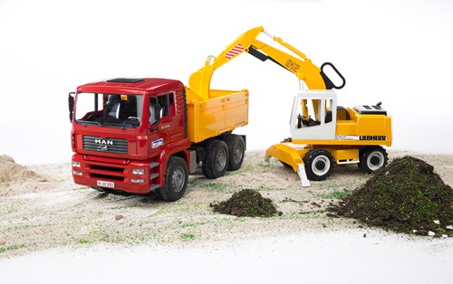 Bruder MAN TGA Kipp-LKW Baufahrzeug mit Liebherr Bagger Spielzeug-2