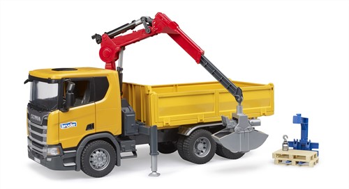 Bruder Scania Super 560R Baustellen-LKW Spielzeug mit Kran und 2 Paletten