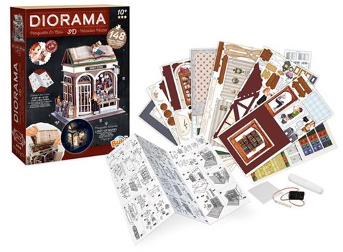 Buki Diorama Bastelset Miniatur Bibliothek mit LED-Beleuchtung