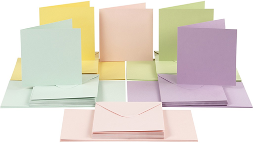 Creativ Company CC-Karten und Umschläge, Pastellfarben, 15 x 15 cm, 50 Sets