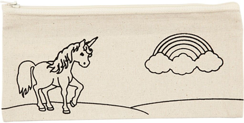 Creativ Company Baumwoll-Etui Einhorn - Federmäppchen 21x9 cm weiß