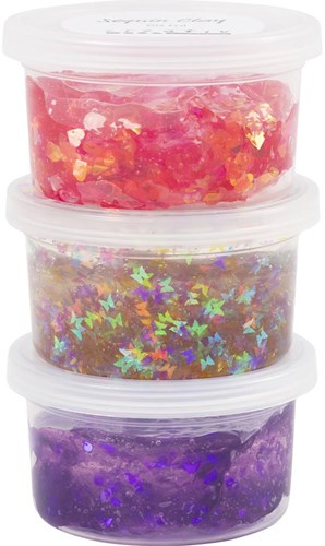 Creativ Company Modelliermasse Sequin Clay lila rosa 3x60g Basteln