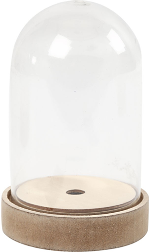 Creativ Company Glasglocke Dekoration auf Holzsockel transparent 12,5 cm