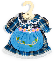 BigJigs Puppenkleid blau kariert - mittlere Puppenkleidung Set