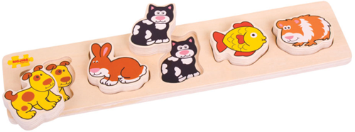 Bigjigs Holzpuzzle Tiere - Chunky Lift and Match Haustiere - 5-teilig-2