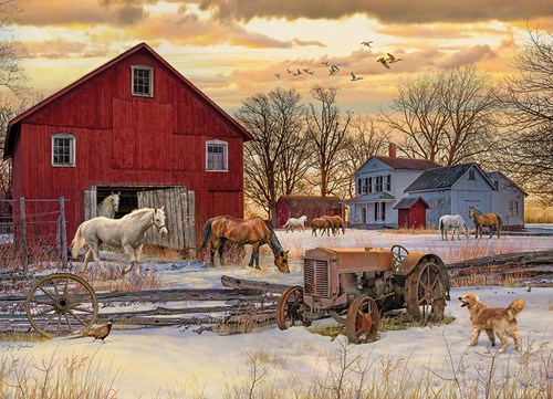 Cobble Hill Puzzle 1000 Teile Winter auf dem Bauernhof rustikal
