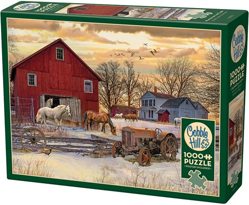 Cobble Hill Puzzle 1000 Teile Winter auf dem Bauernhof rustikal-2