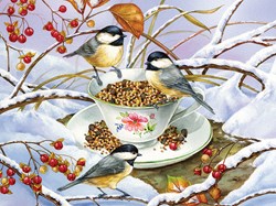 Cobble Hill XXL Puzzle Chickadee Tea 275 Teile Winter Vogel