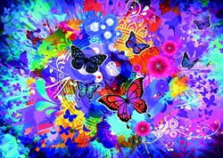 Grafika Puzzle bunte Blumen und Schmetterlinge - 500 Teile