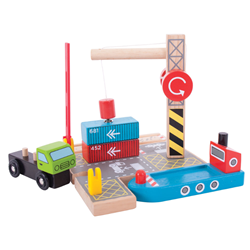 BigJigs Holz Container Hafen Spielset - nachhaltiges Spielzeug