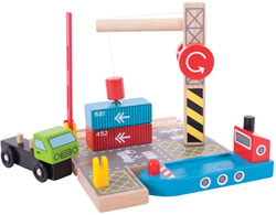 BigJigs Holz Container Hafen Spielset - nachhaltiges Spielzeug