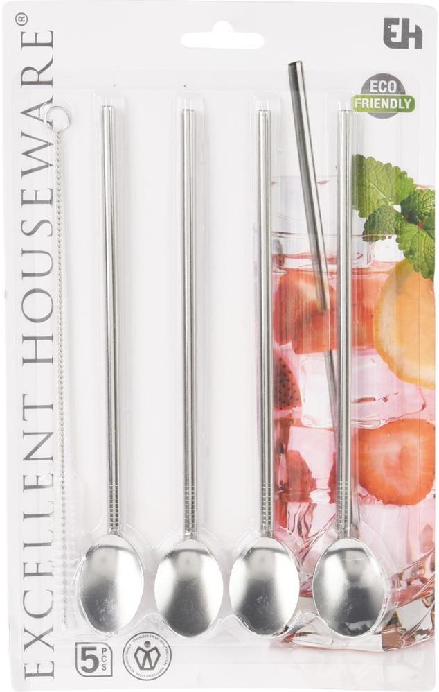 Excellent Houseware Edelstahl Trinkhalme mit Löffel