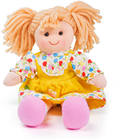 BigJigs Kuschelpuppe Daisy - weiche Stoffpuppe mit gelbem Kleid - 28 cm-2