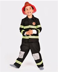 Den Goda Fen Feuerwehrmann Kostüm Verkleidungsset 4-teilig 110-116cm schwarz